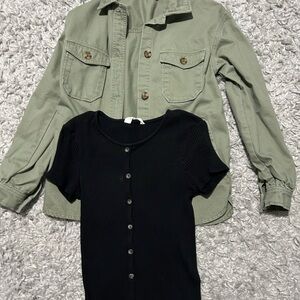 Junior Green Button Up jacket and Black Button-Up Shirt Set